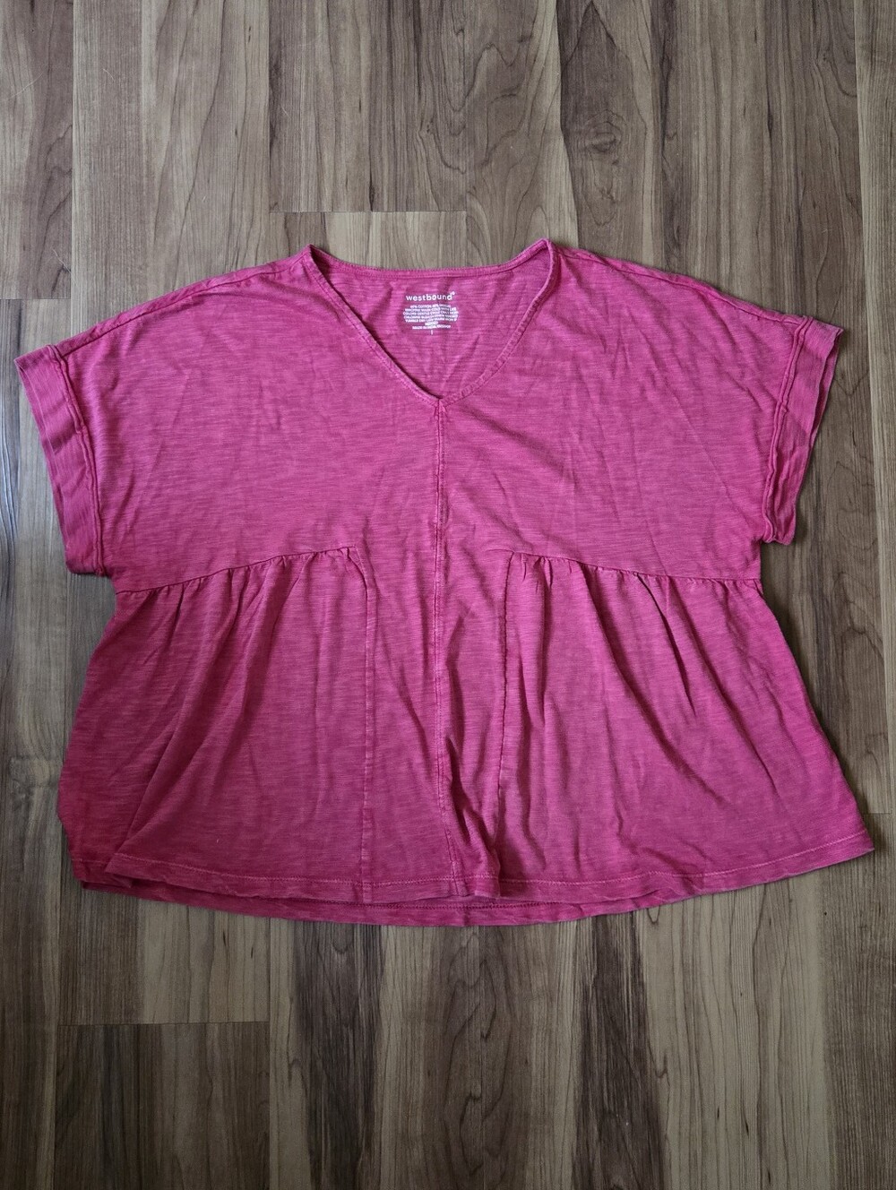 Women's Lg Cool Red Slub Knit Short-Sleeve Peplum Top Westbound VGUC